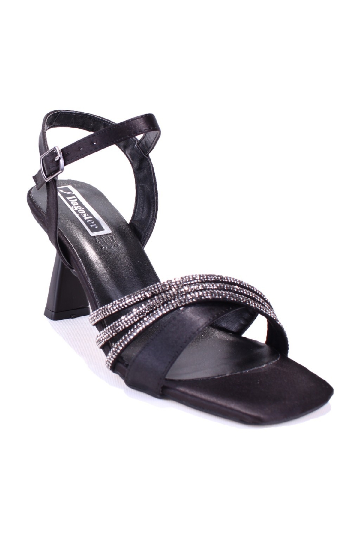 DZA07-1284058 Siyah Saten Kısa Topuklu Abiye Kadın Ayakkabı - Görsel 2