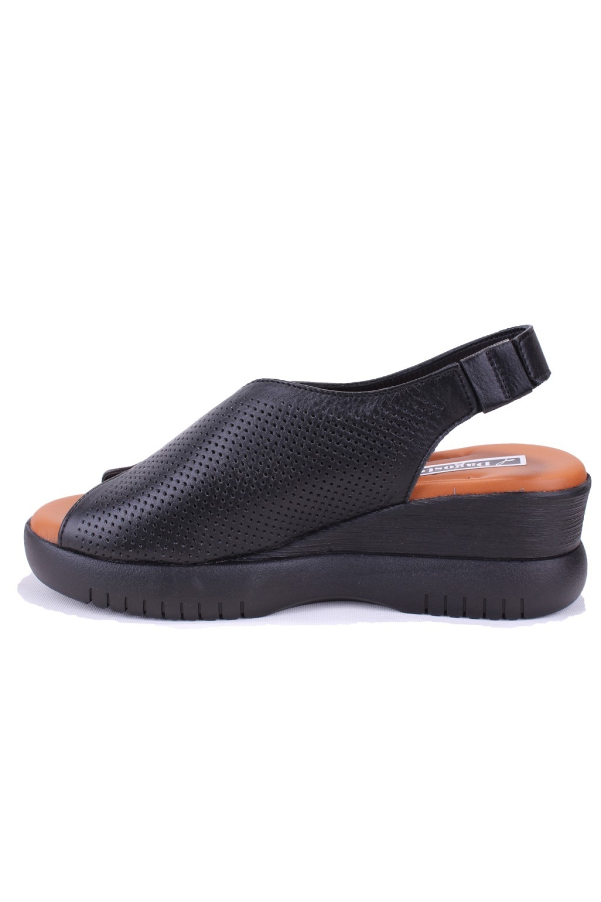 DZA07-9972521405 Siyah Günlük Ortopedik Deri Kadın sandalet - Görsel 4