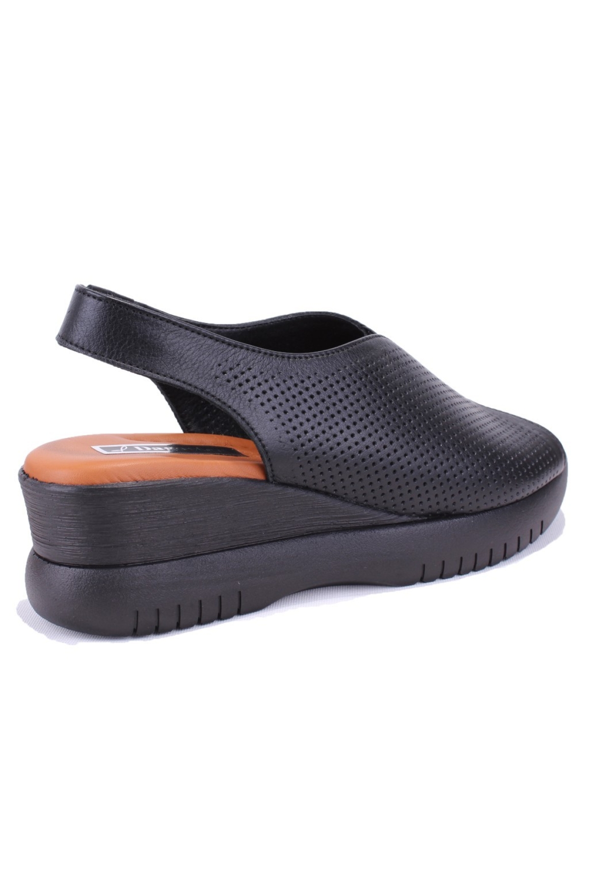 DZA07-9972521405 Siyah Günlük Ortopedik Deri Kadın sandalet - Görsel 5