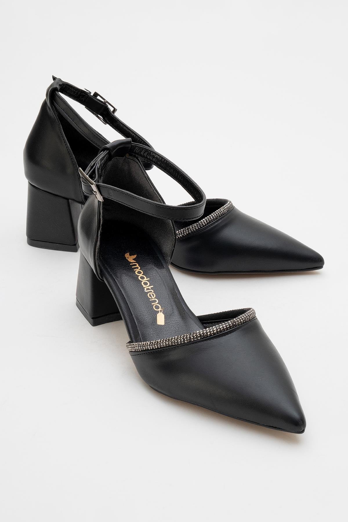 Kadın Taşlı Topuklu Ayakkabı SİYAH CİLT - Görsel 2