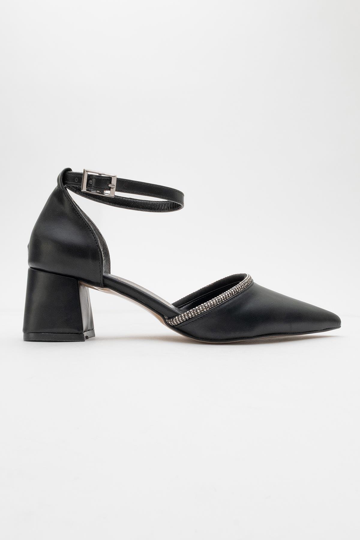 Kadın Taşlı Topuklu Ayakkabı SİYAH CİLT - Görsel 3