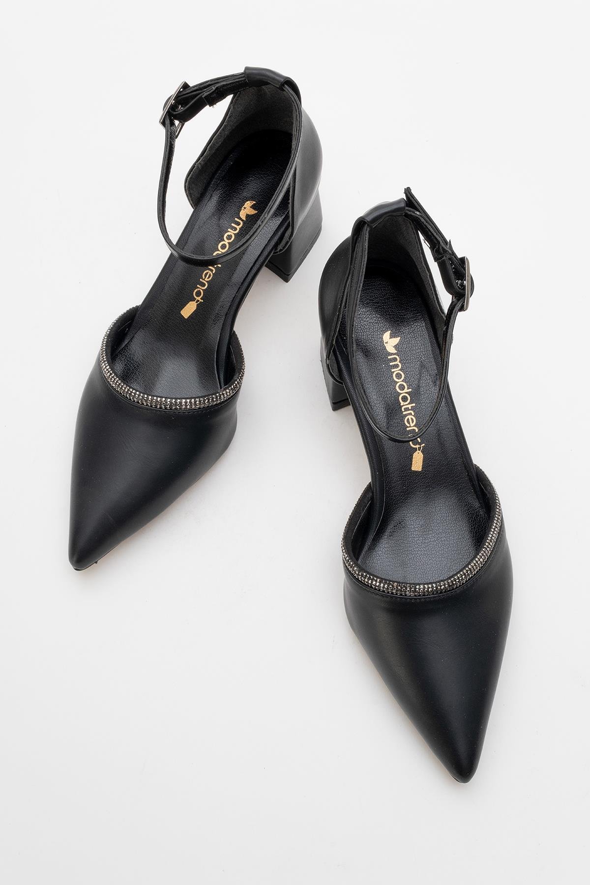 Kadın Taşlı Topuklu Ayakkabı SİYAH CİLT - Görsel 4