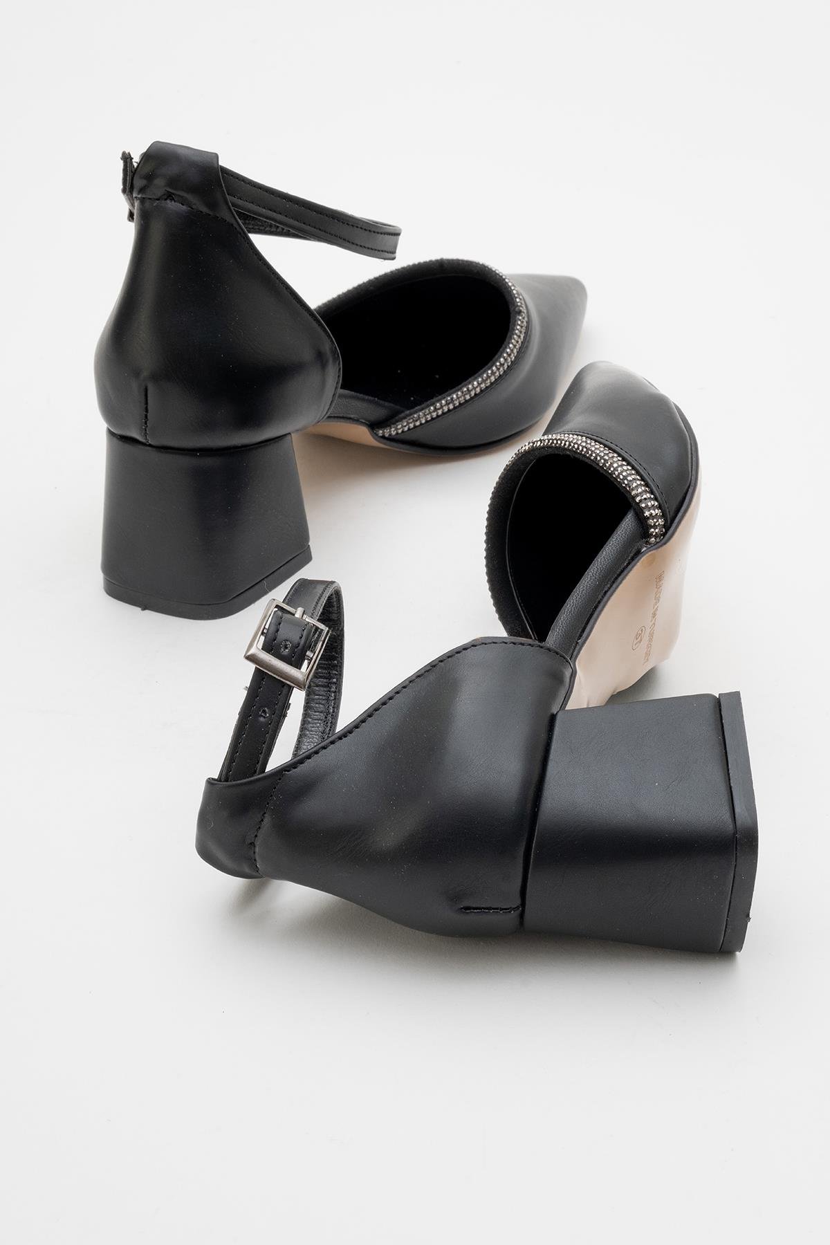 Kadın Taşlı Topuklu Ayakkabı SİYAH CİLT - Görsel 5