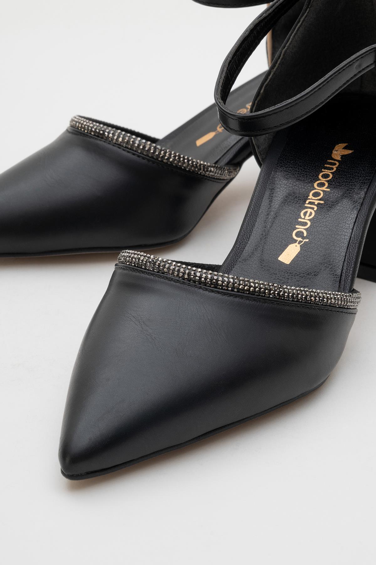 Kadın Taşlı Topuklu Ayakkabı SİYAH CİLT - Görsel 6