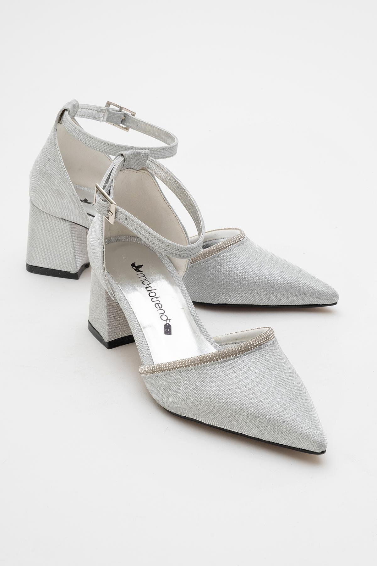 Kadın Taşlı Topuklu Ayakkabı GÜMÜŞ SİM - Görsel 2