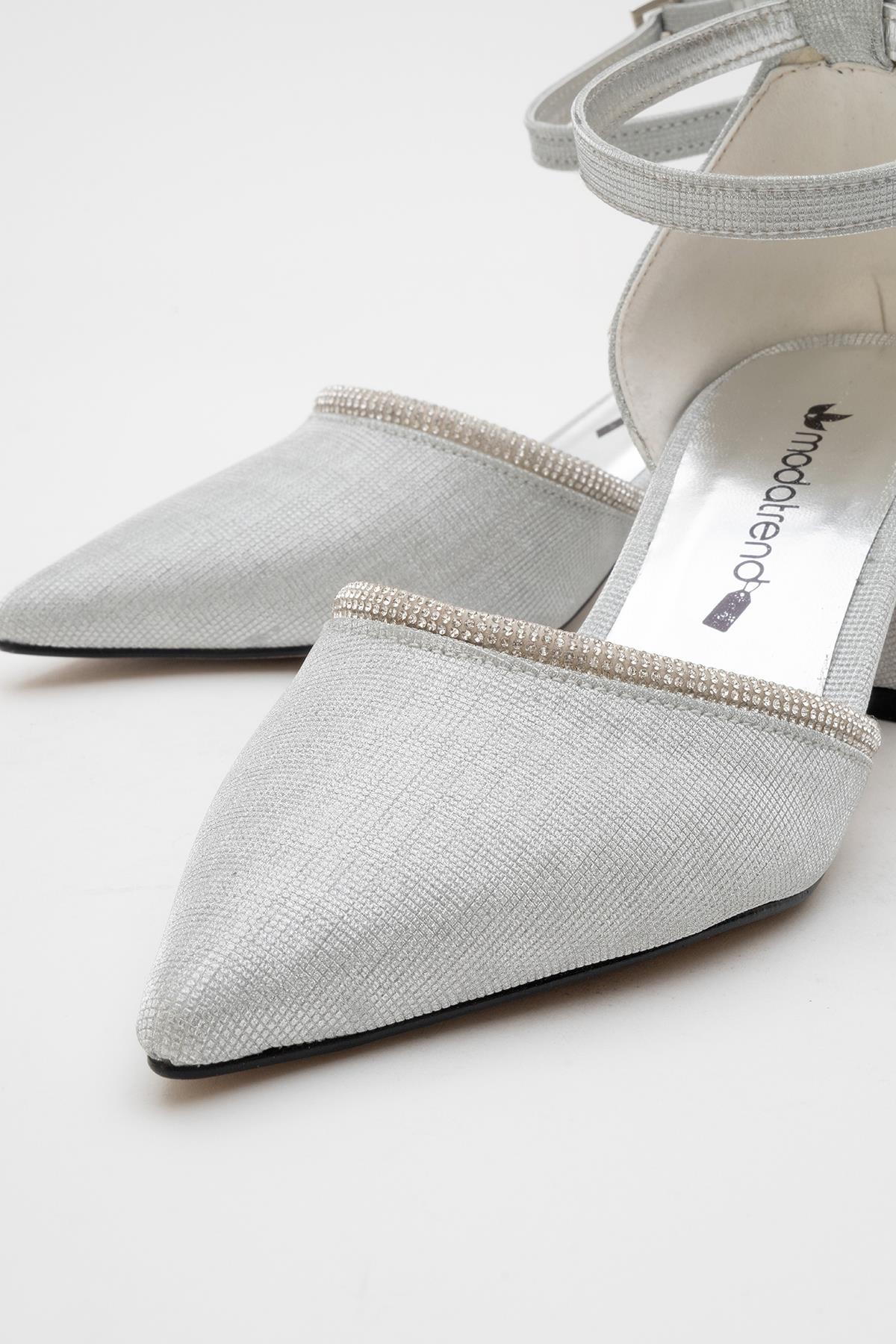 Kadın Taşlı Topuklu Ayakkabı GÜMÜŞ SİM - Görsel 4
