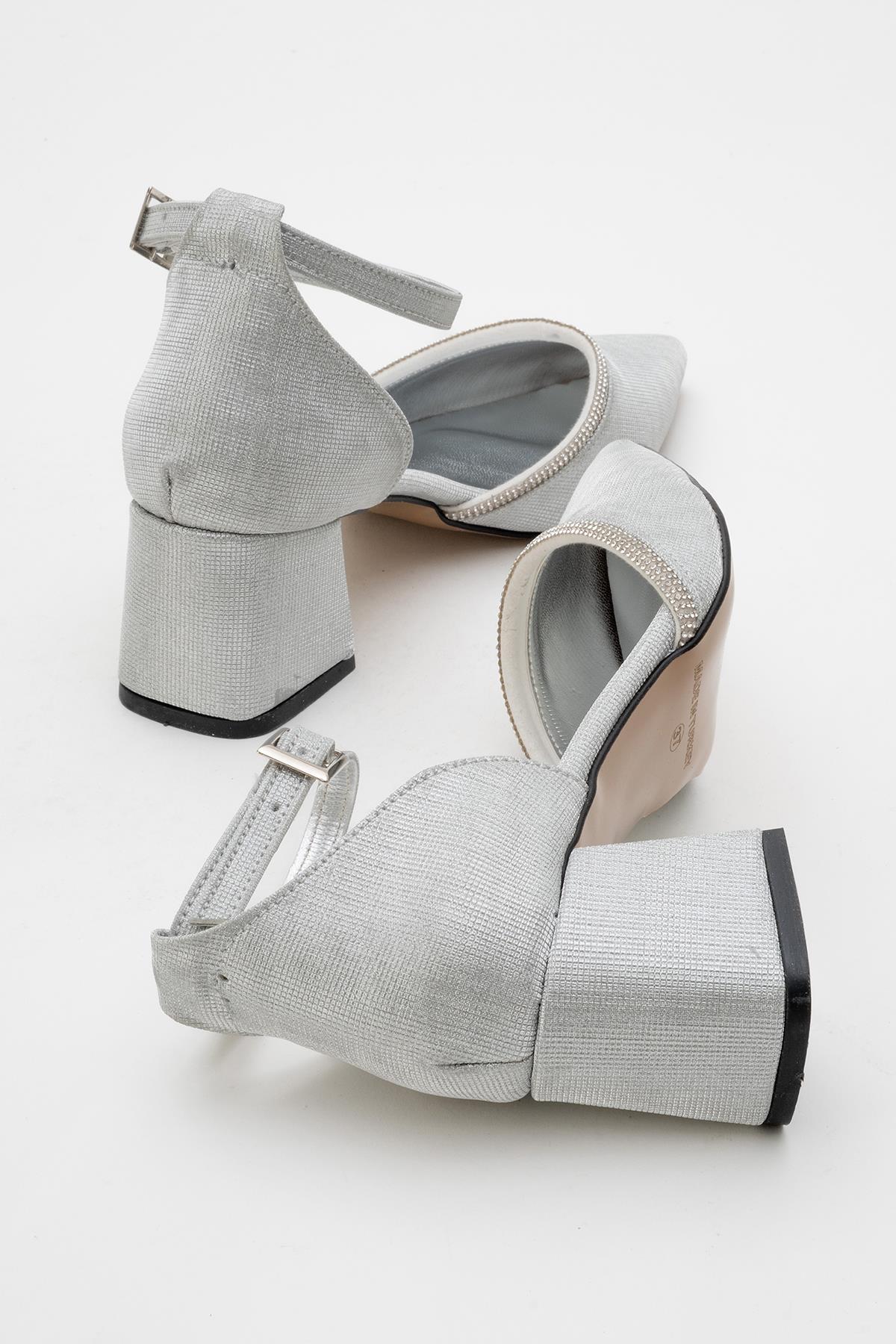 Kadın Taşlı Topuklu Ayakkabı GÜMÜŞ SİM - Görsel 5