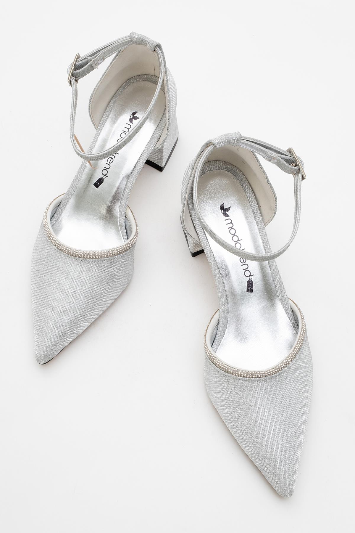 Kadın Taşlı Topuklu Ayakkabı GÜMÜŞ SİM - Görsel 6