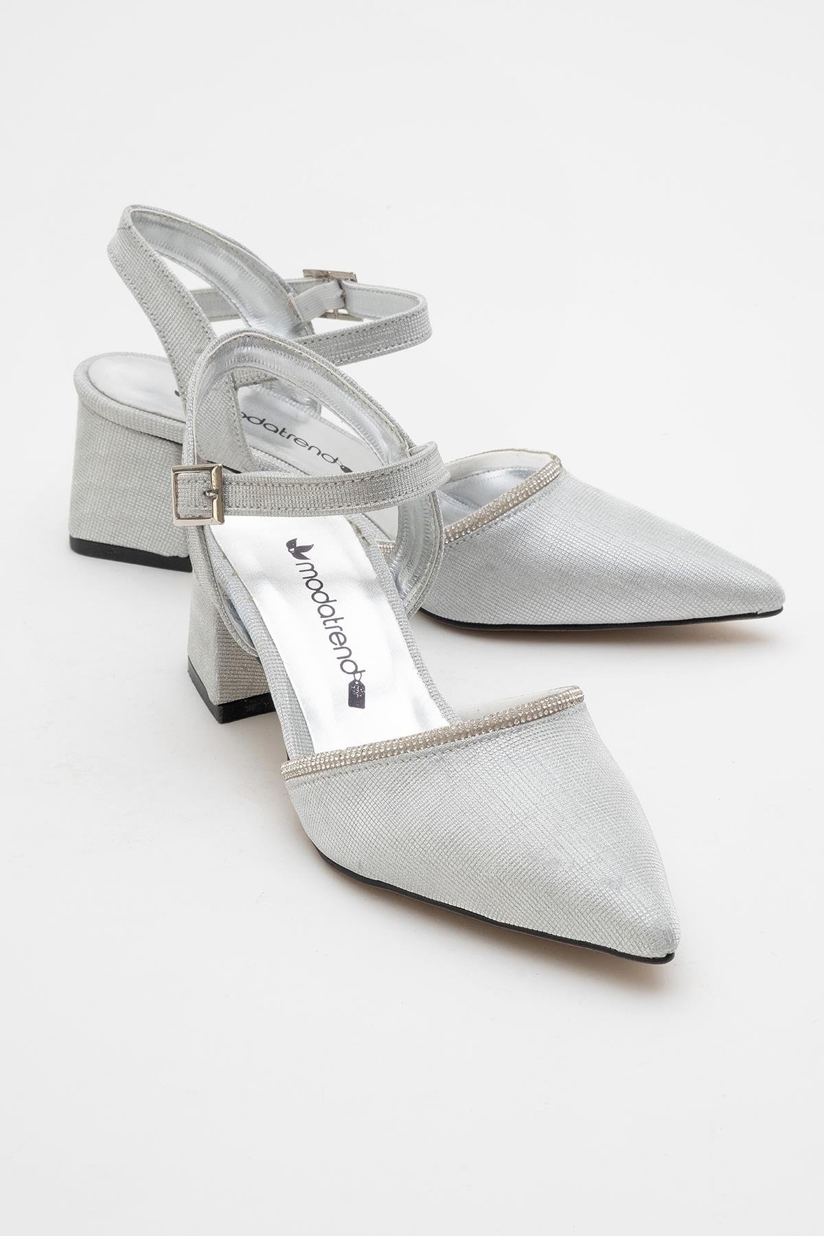 Kadın Taşlı Topuklu Ayakkabı GÜMÜŞ SİM - Görsel 2