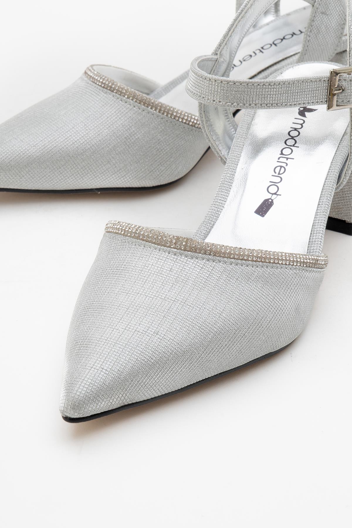 Kadın Taşlı Topuklu Ayakkabı GÜMÜŞ SİM - Görsel 4