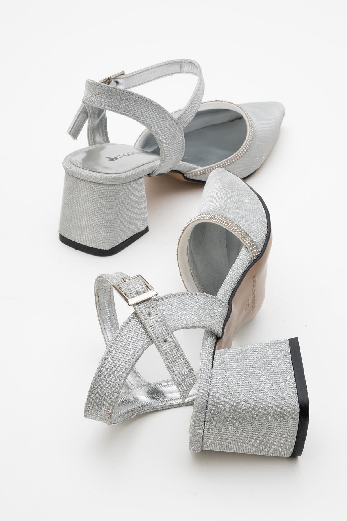 Kadın Taşlı Topuklu Ayakkabı GÜMÜŞ SİM - Görsel 5