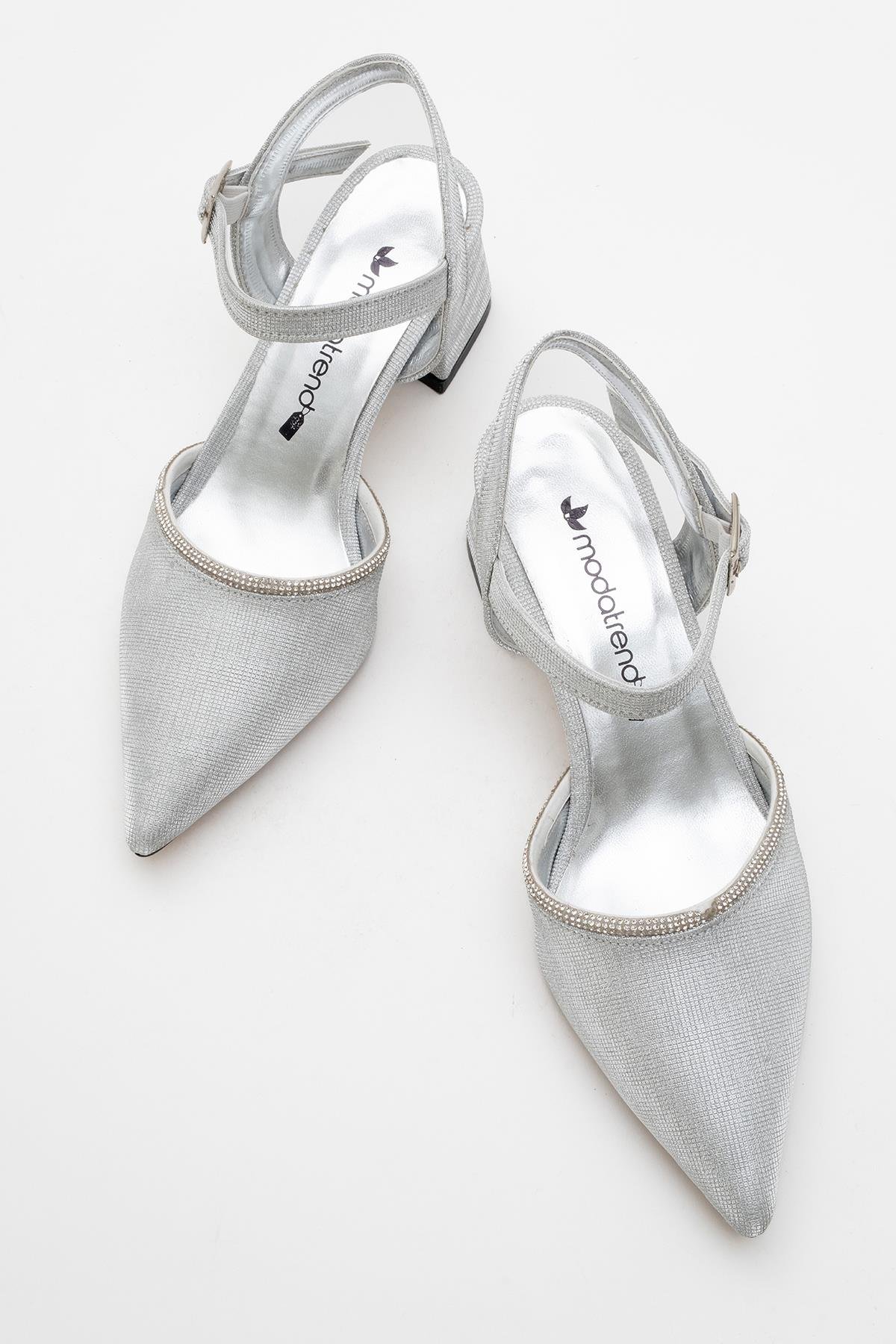 Kadın Taşlı Topuklu Ayakkabı GÜMÜŞ SİM - Görsel 6