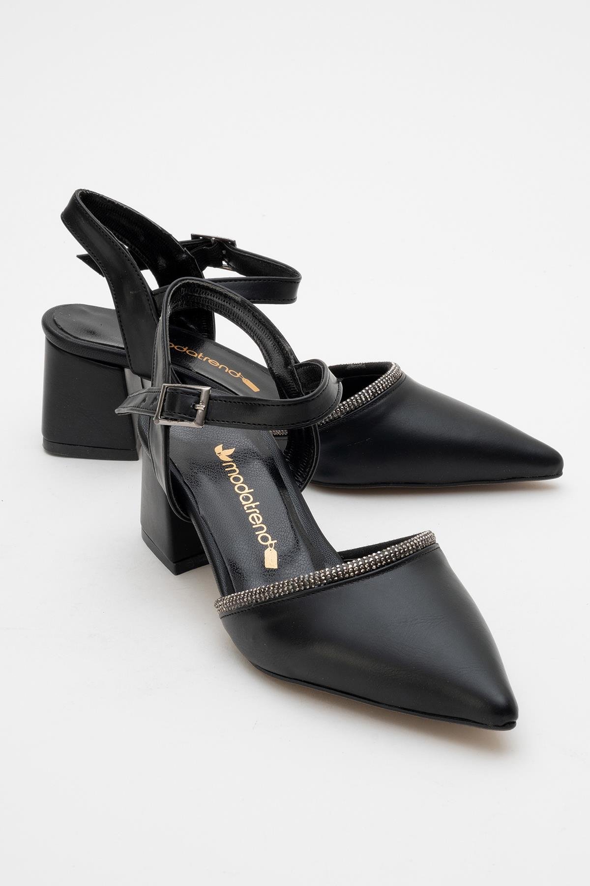 Kadın Taşlı Topuklu Ayakkabı SİYAH CİLT - Görsel 2