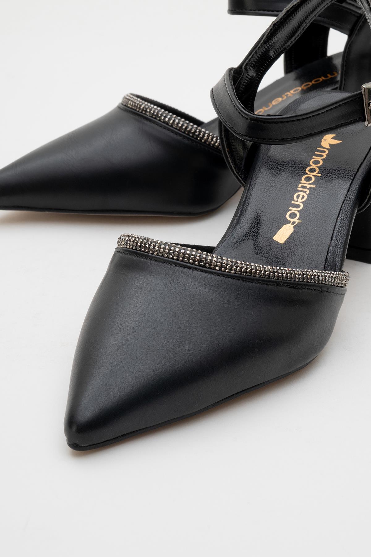Kadın Taşlı Topuklu Ayakkabı SİYAH CİLT - Görsel 4