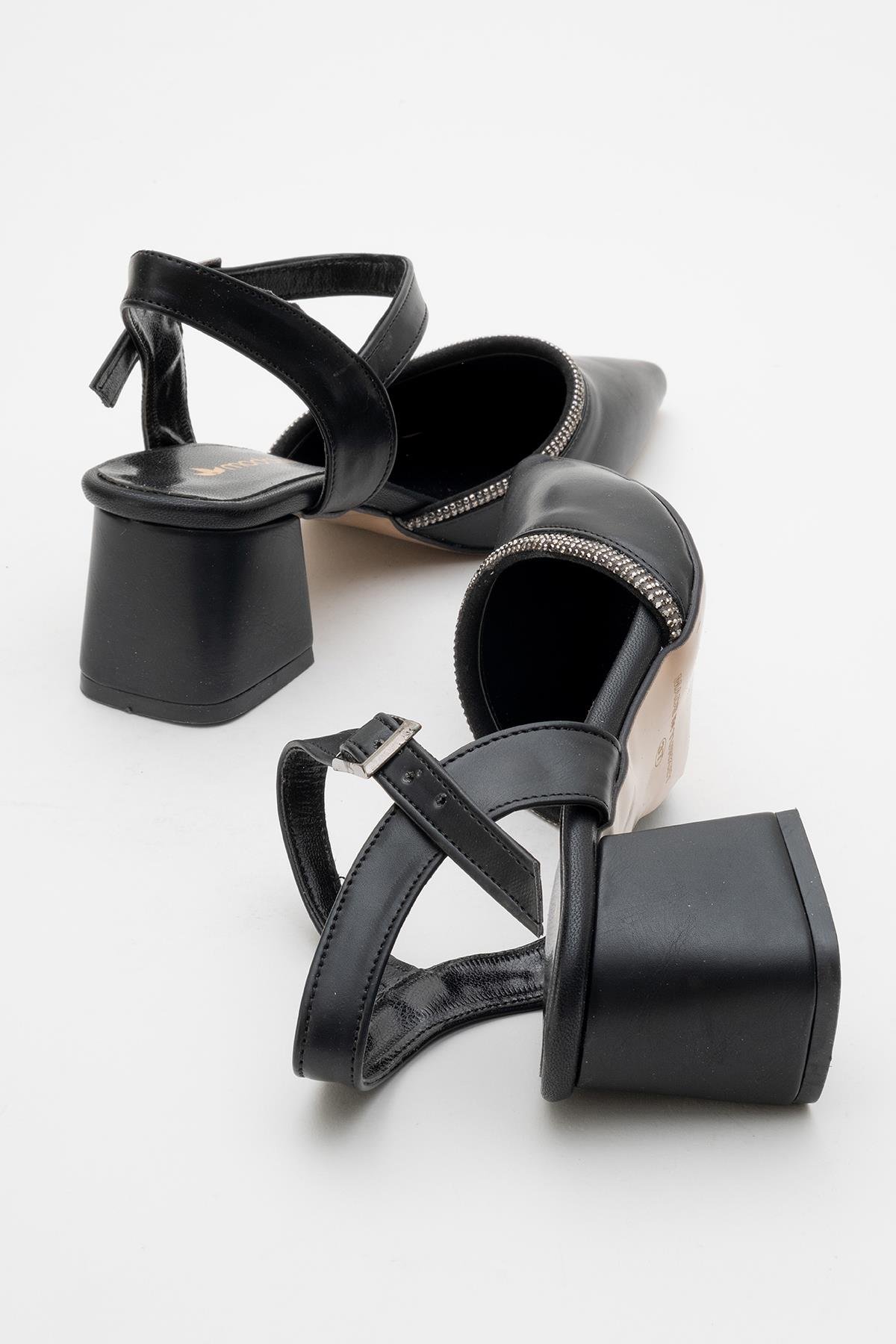 Kadın Taşlı Topuklu Ayakkabı SİYAH CİLT - Görsel 5