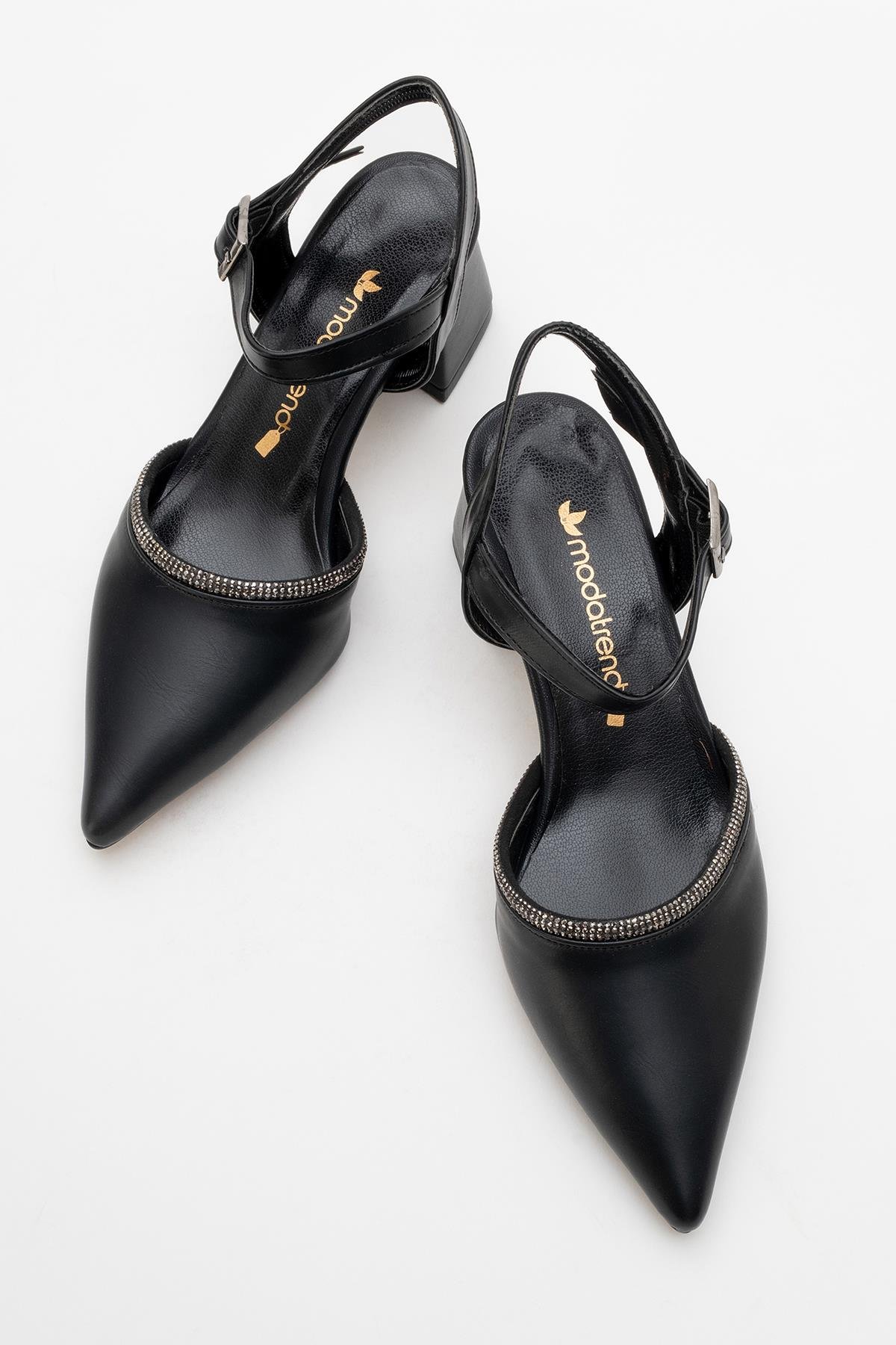 Kadın Taşlı Topuklu Ayakkabı SİYAH CİLT - Görsel 6