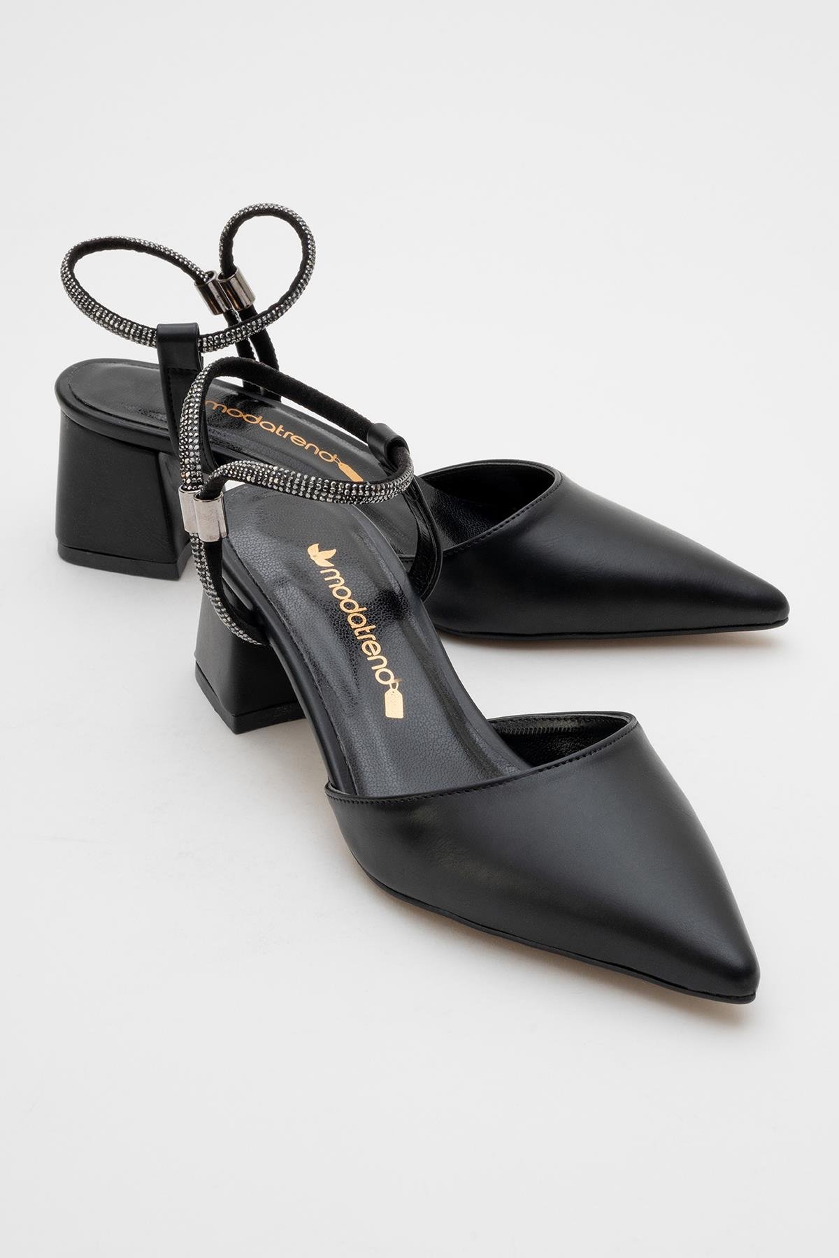Kadın Taşlı Topuklu Ayakkabı SİYAH CİLT - Görsel 2