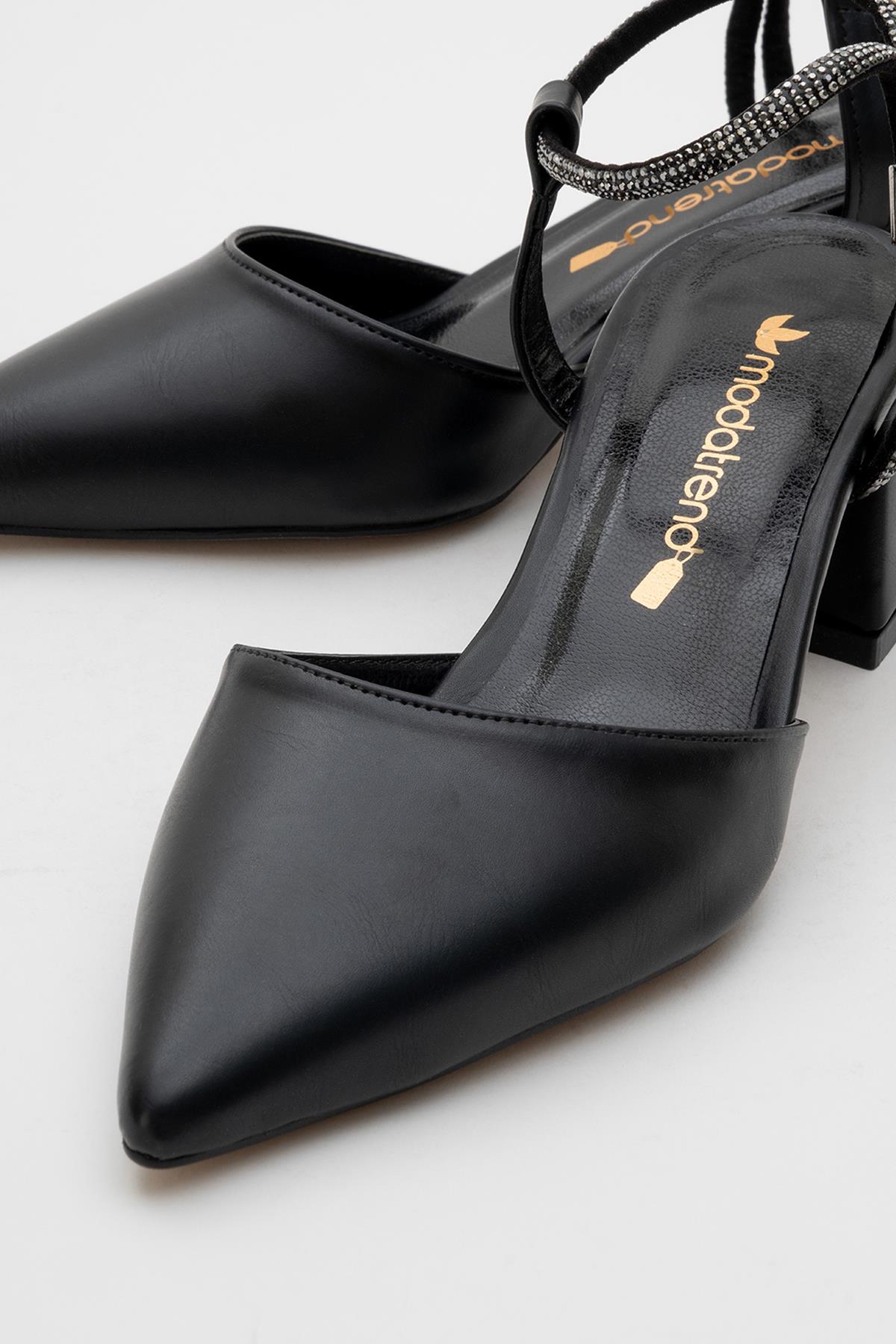 Kadın Taşlı Topuklu Ayakkabı SİYAH CİLT - Görsel 4