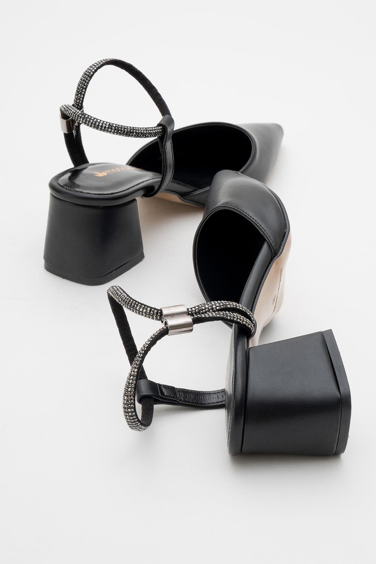 Kadın Taşlı Topuklu Ayakkabı SİYAH CİLT - Görsel 5
