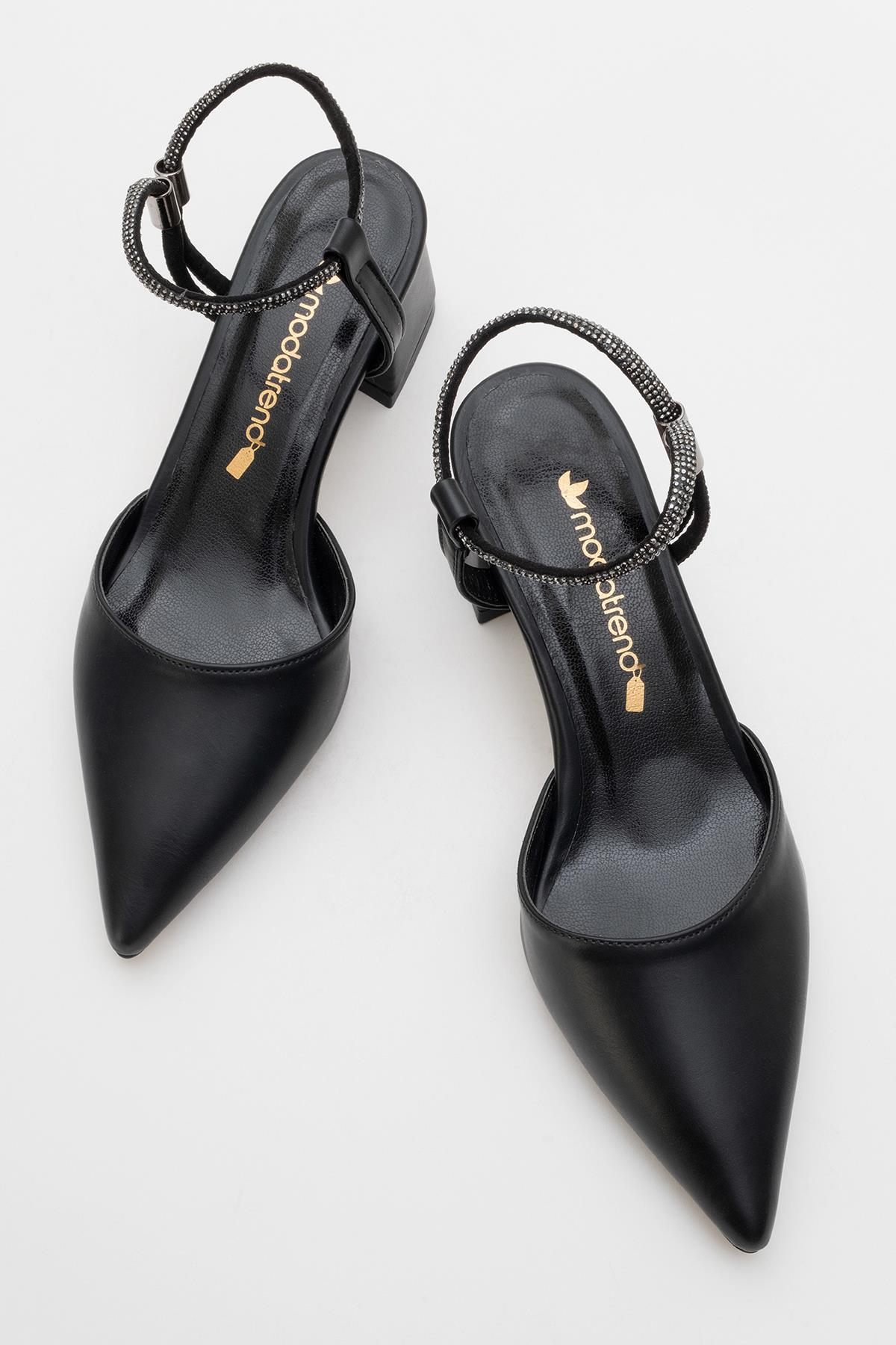 Kadın Taşlı Topuklu Ayakkabı SİYAH CİLT - Görsel 6