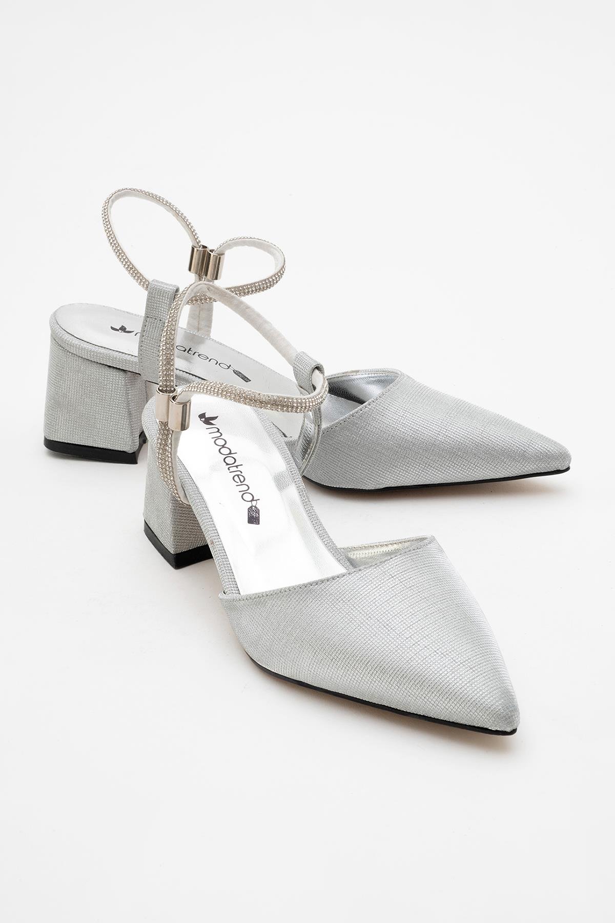 Kadın Taşlı Topuklu Ayakkabı GÜMÜŞ SİM - Görsel 2