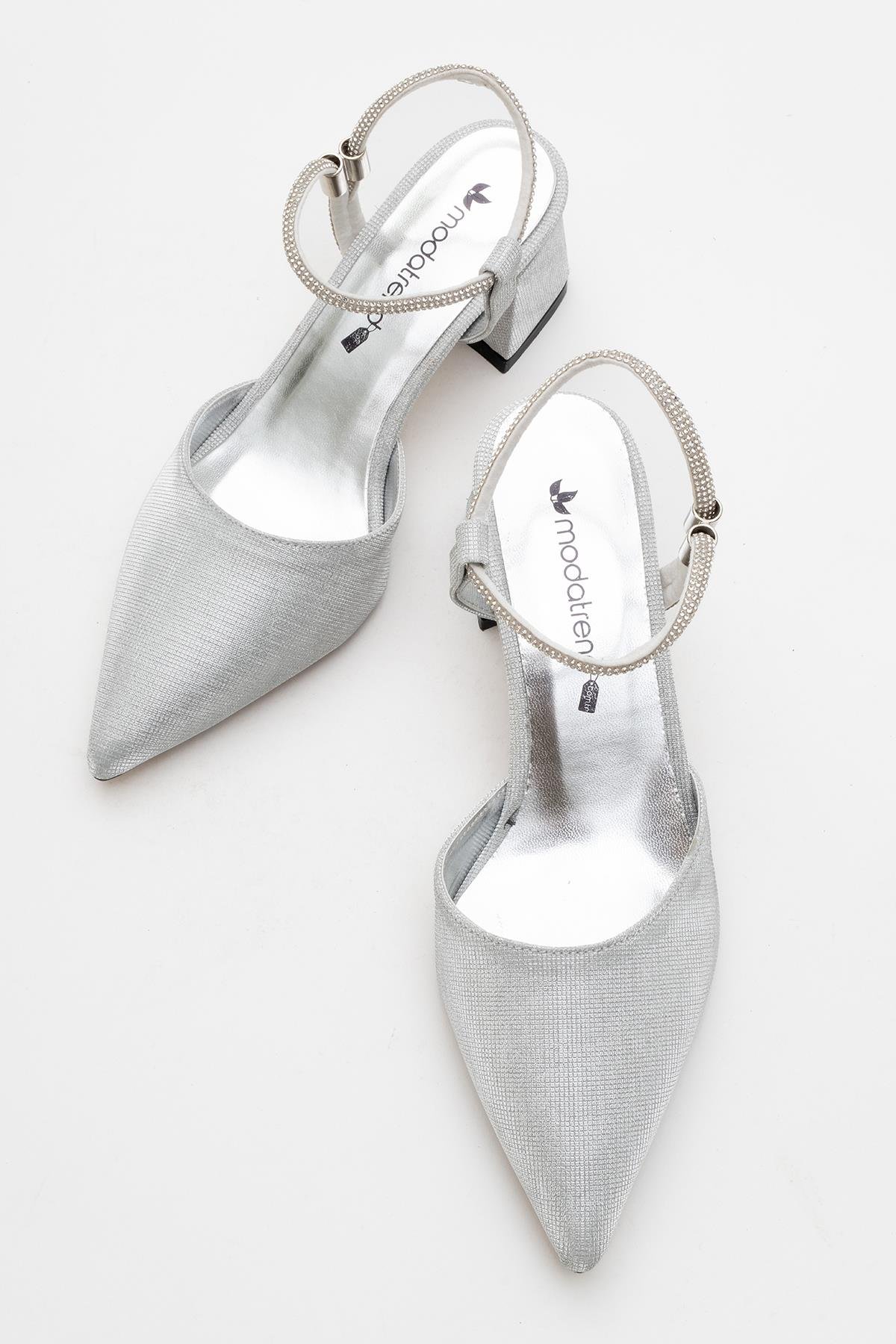 Kadın Taşlı Topuklu Ayakkabı GÜMÜŞ SİM - Görsel 4