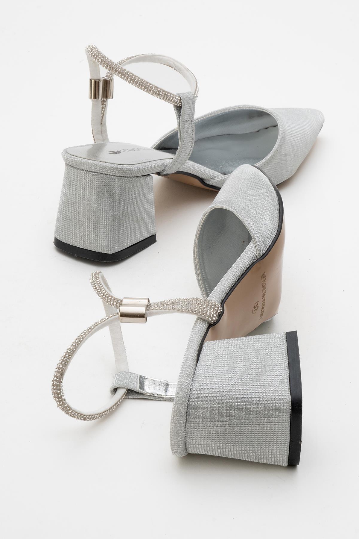Kadın Taşlı Topuklu Ayakkabı GÜMÜŞ SİM - Görsel 5