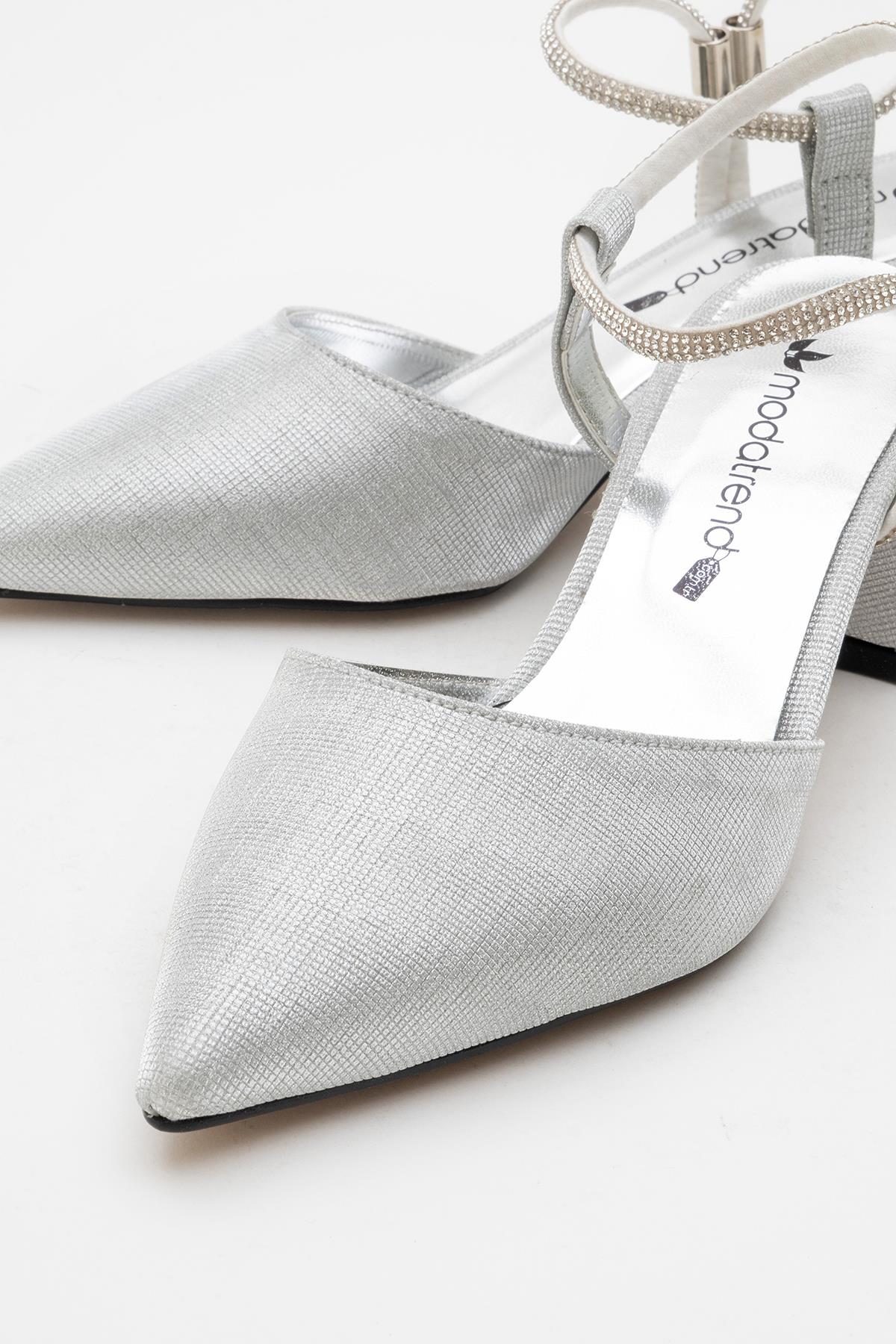 Kadın Taşlı Topuklu Ayakkabı GÜMÜŞ SİM - Görsel 6