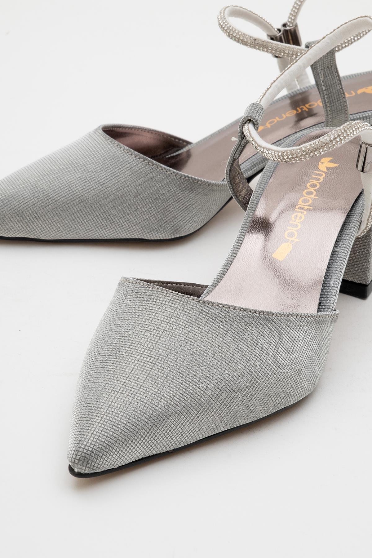 Kadın Taşlı Topuklu Ayakkabı PLATİN SİM - Görsel 4