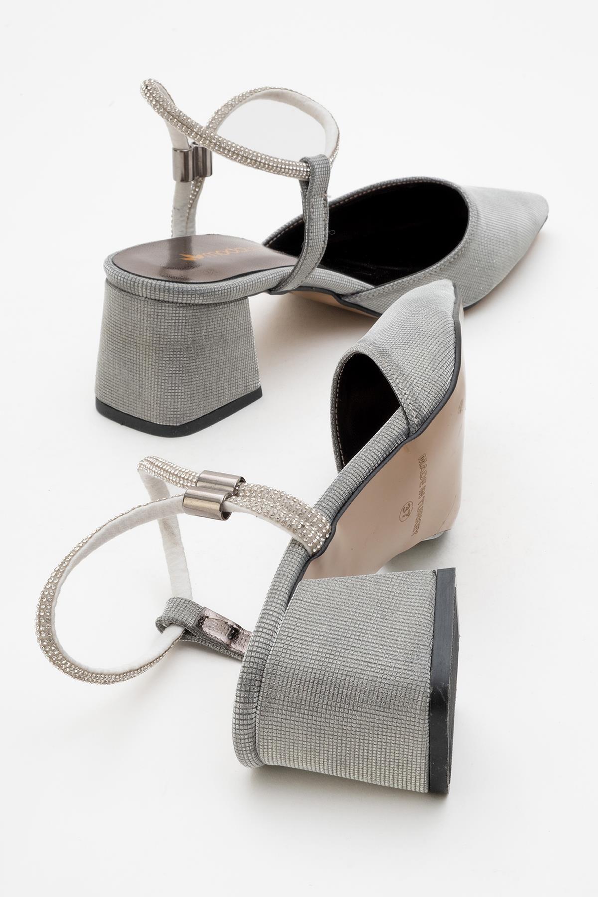 Kadın Taşlı Topuklu Ayakkabı PLATİN SİM - Görsel 5