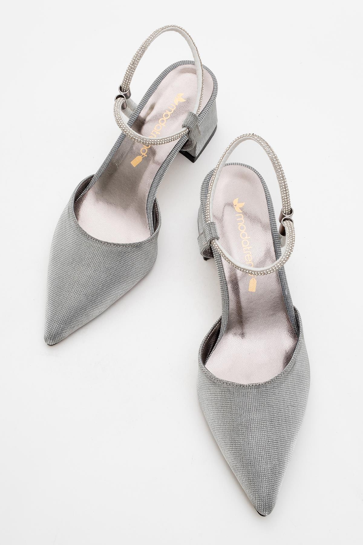 Kadın Taşlı Topuklu Ayakkabı PLATİN SİM - Görsel 6