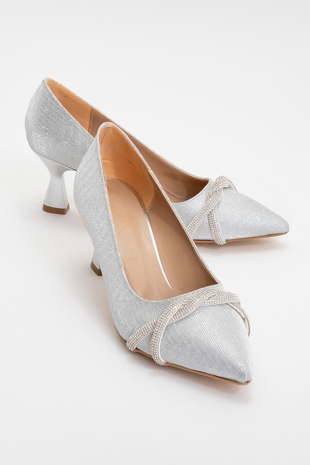 Çapraz Taşlı Kadın Stiletto Ayakkabı GÜMÜŞ SİM - Görsel 2
