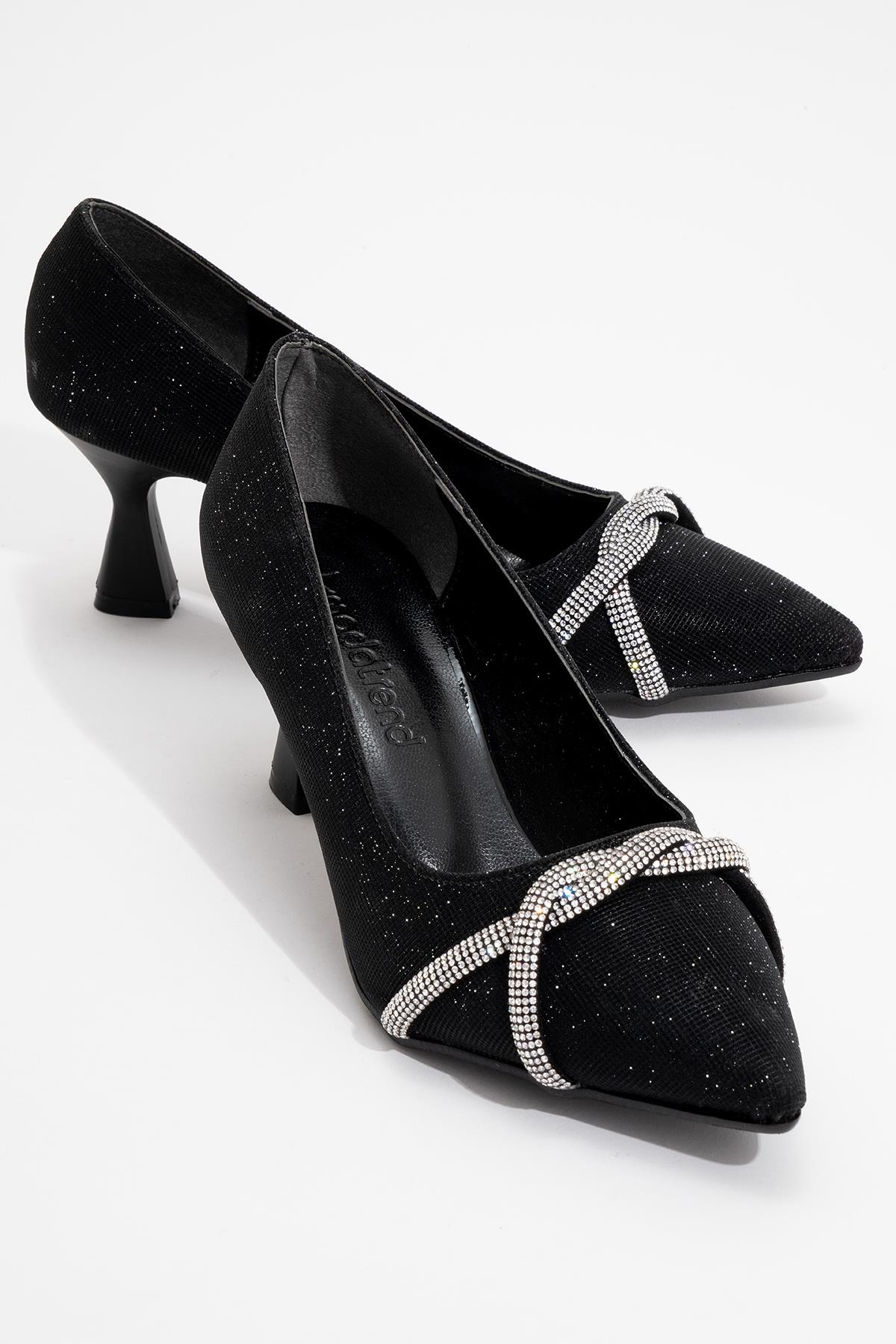 Çapraz Taşlı Kadın Stiletto Ayakkabı SİYAH SİM - Görsel 2