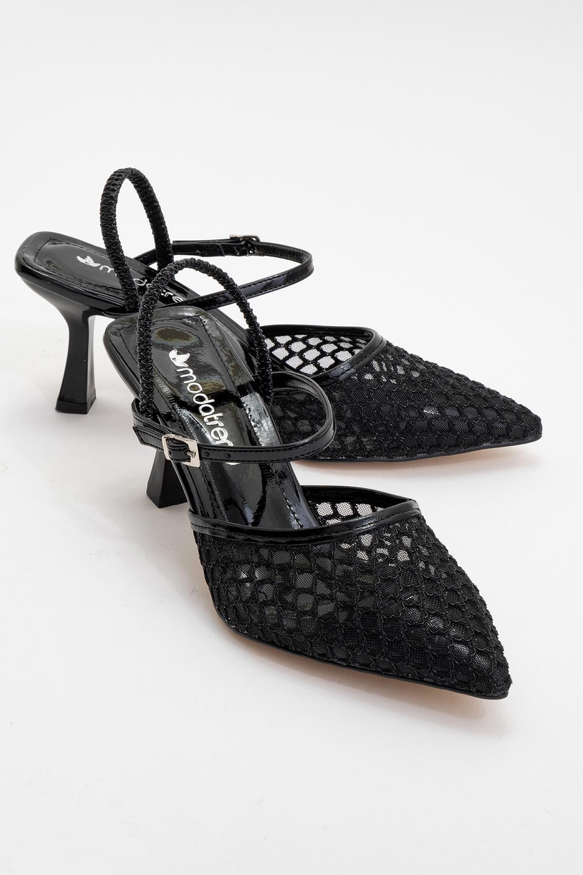 Kadın Arkası Lastikli Fileli Topuklu Ayakkabı SİYAH RUGAN - Görsel 2