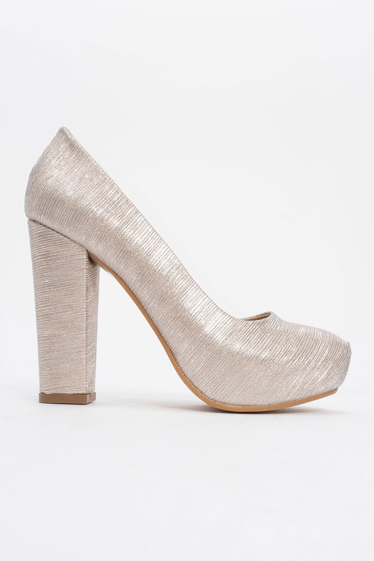 Kadın Platform Topuklu Ayakkabı ALTIN ÇİZGİLİ - Görsel 3