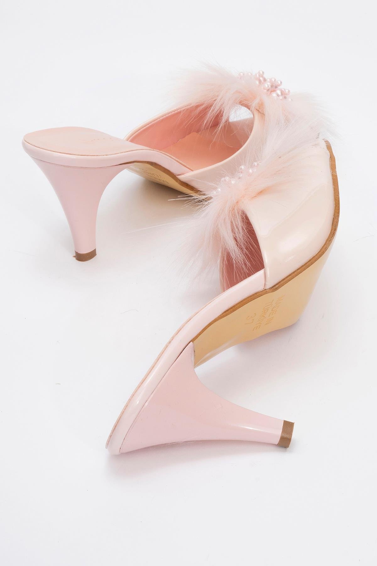 Kadın Tüylü İncili Topuklu Terlik PUDRA RUGAN - Görsel 5