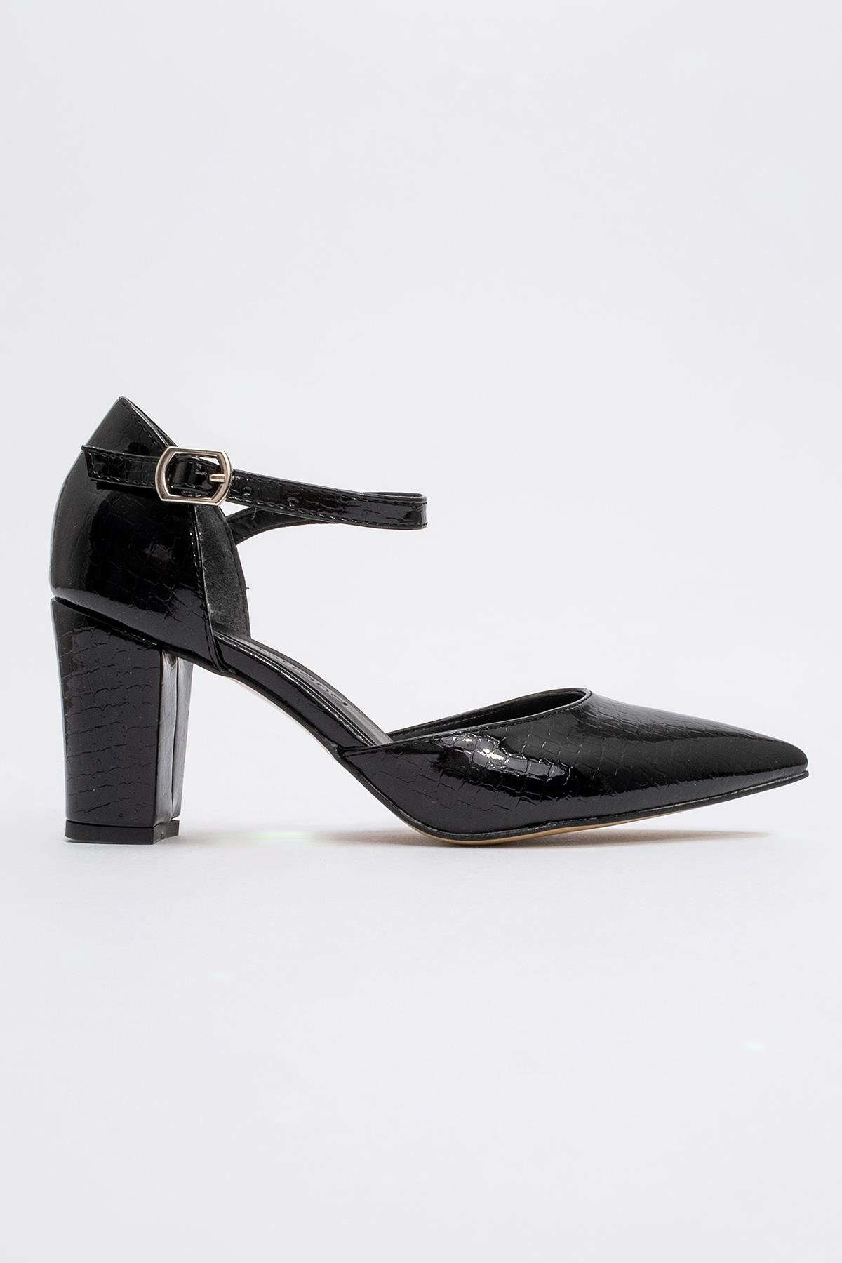 Kadın Tokalı Topuklu Ayakabı SİYAH KROKO - Görsel 3