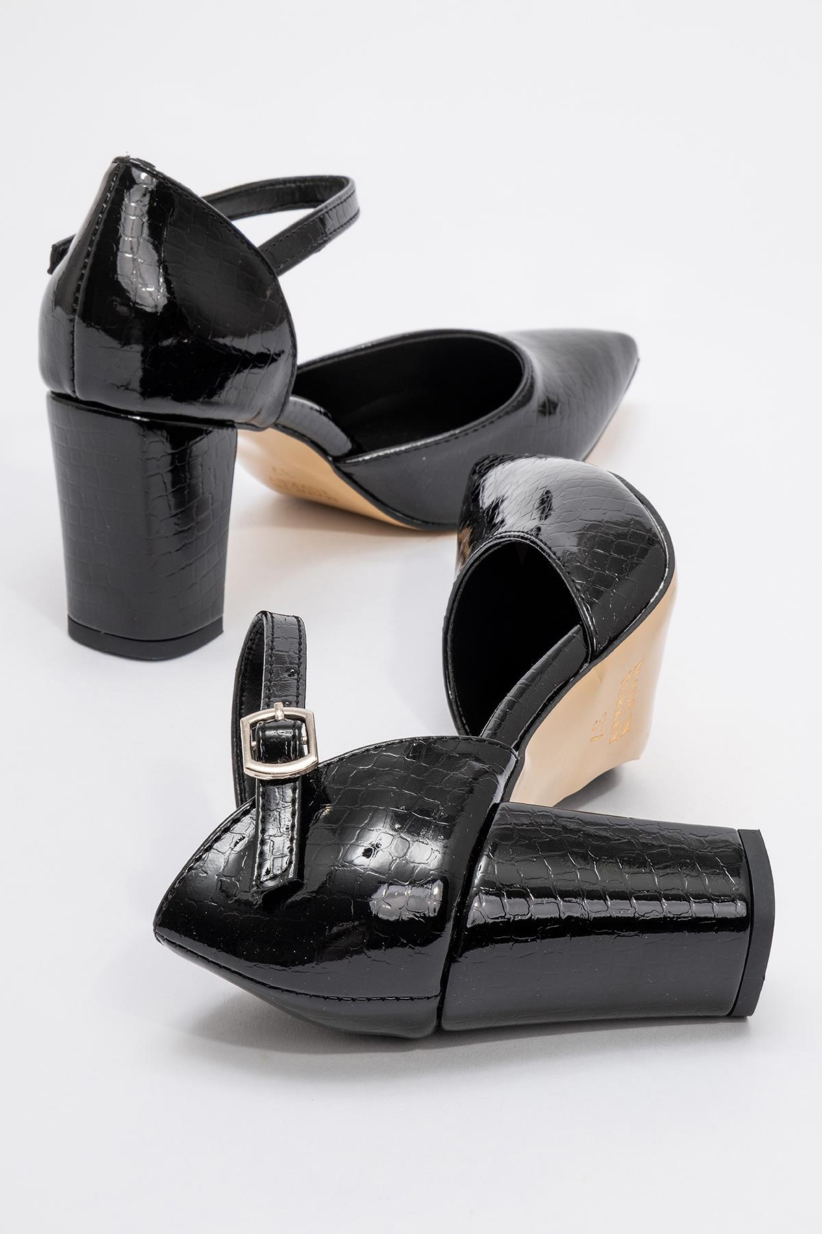 Kadın Tokalı Topuklu Ayakabı SİYAH KROKO - Görsel 5