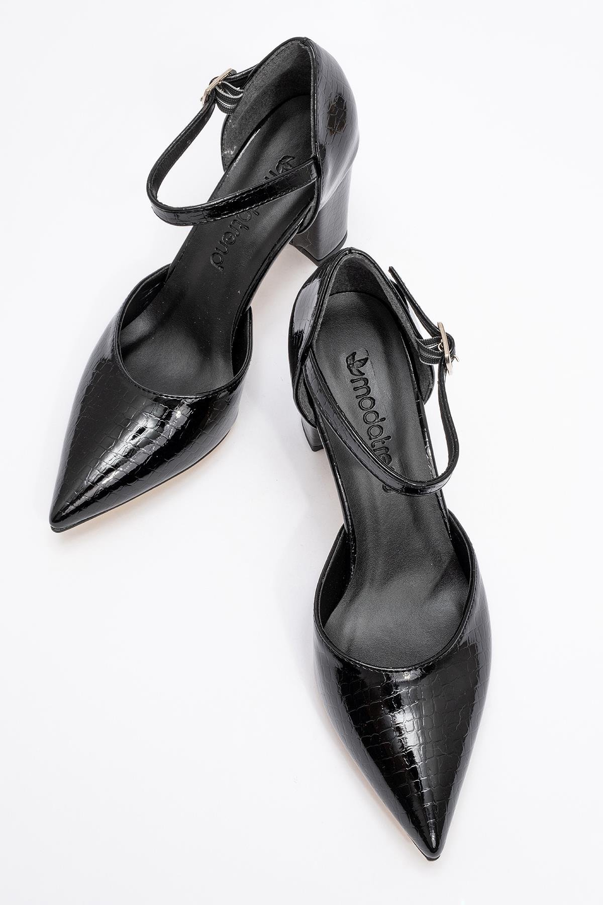 Kadın Tokalı Topuklu Ayakabı SİYAH KROKO - Görsel 6