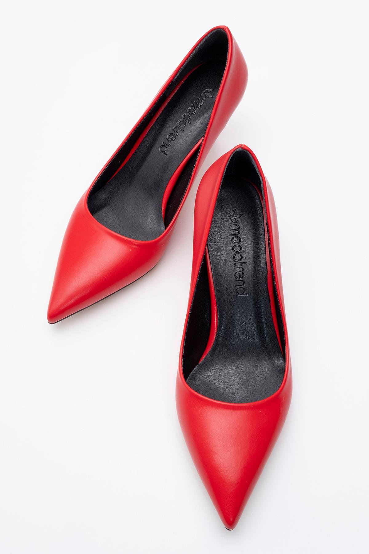 Kadın Sivri Burunlu Stiletto KIRMIZI CİLT - Görsel 6