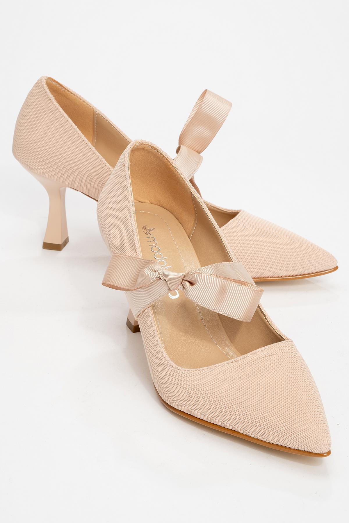 Kurdeleli Kadın Topuklu Ayakkabı TEN - Görsel 2