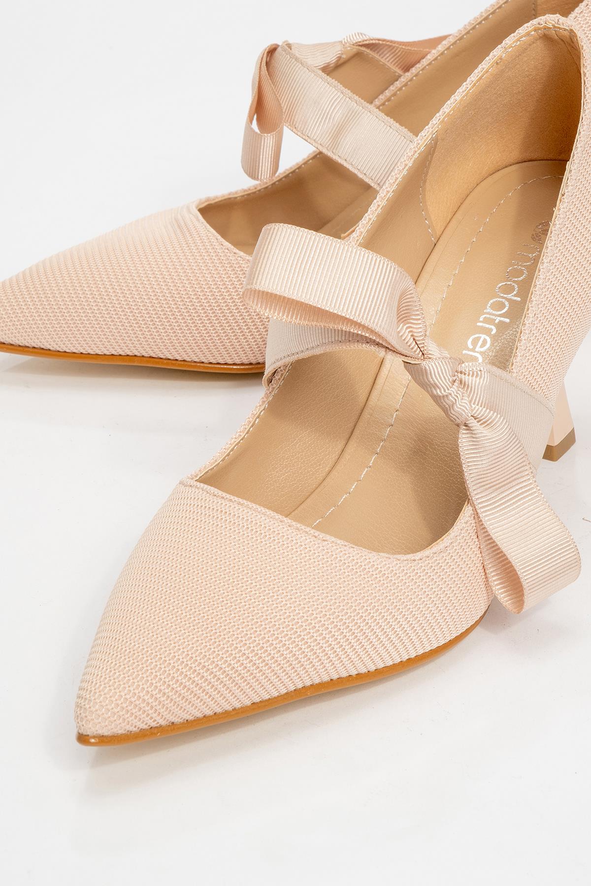 Kurdeleli Kadın Topuklu Ayakkabı TEN - Görsel 4