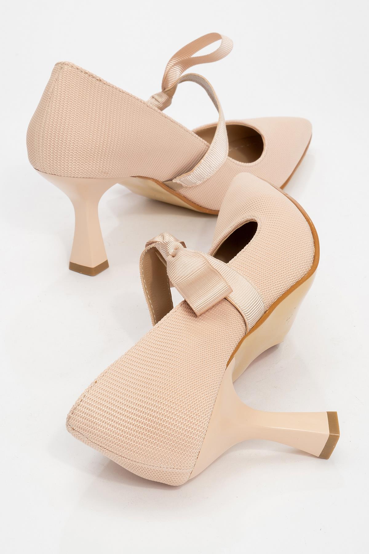 Kurdeleli Kadın Topuklu Ayakkabı TEN - Görsel 5