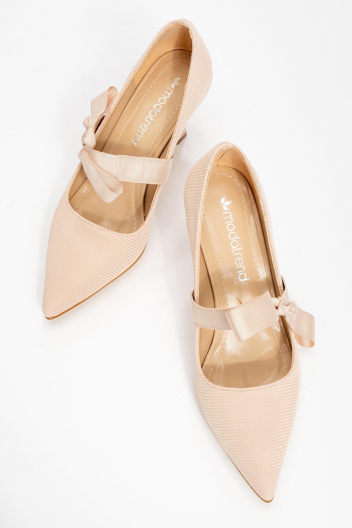 Kurdeleli Kadın Topuklu Ayakkabı TEN - Görsel 6