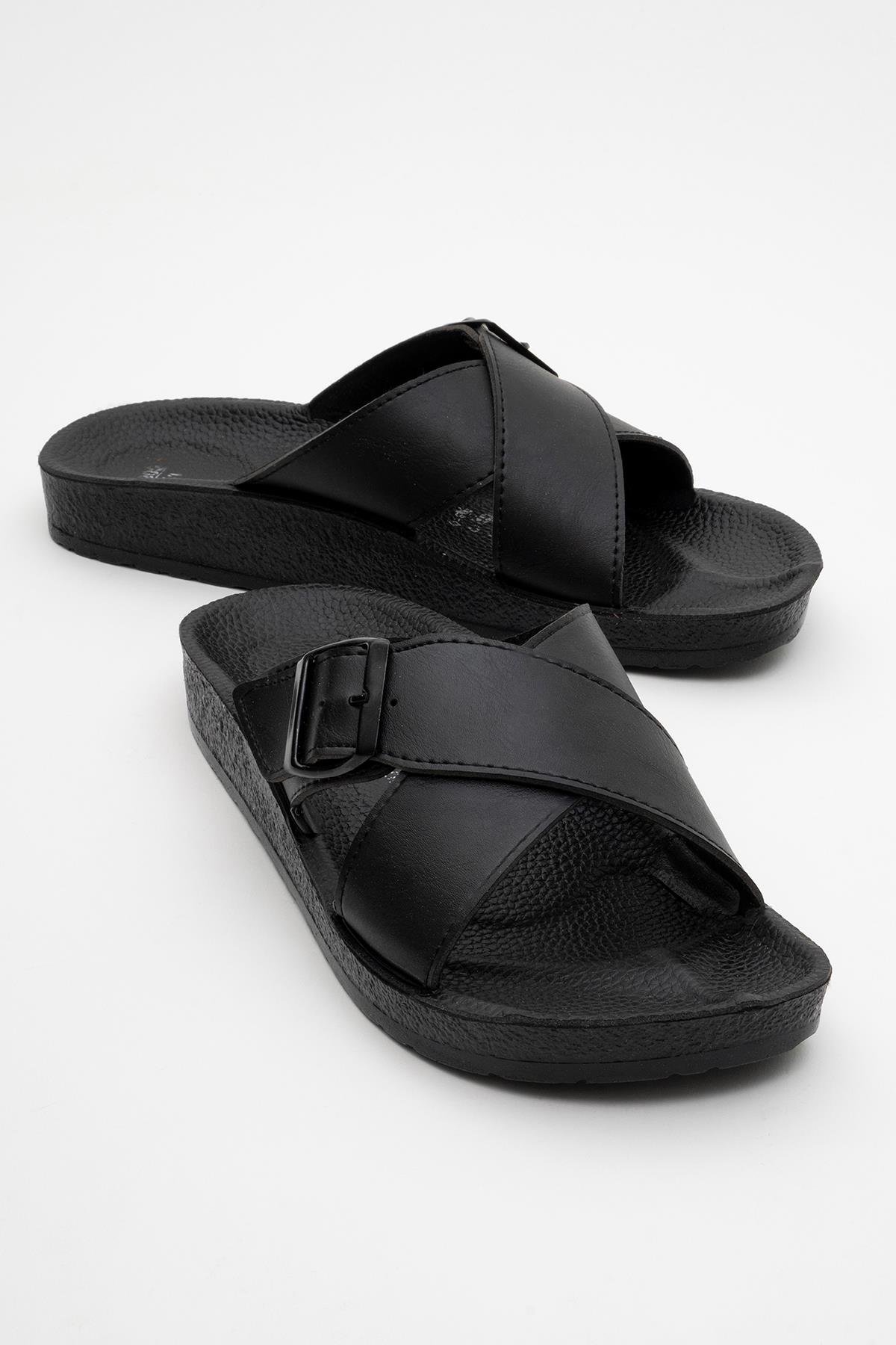 Erkek Tokalı Çapraz Bantlı Terlik - 2227 SİYAH - Görsel 2