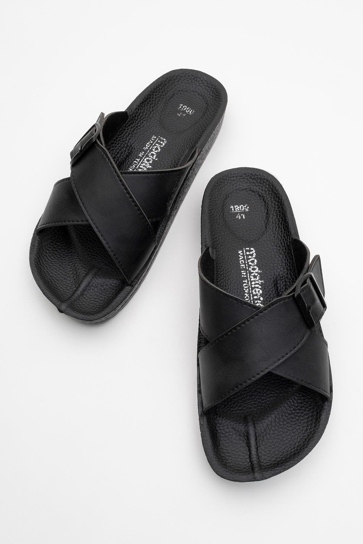 Erkek Tokalı Çapraz Bantlı Terlik - 2227 SİYAH - Görsel 6