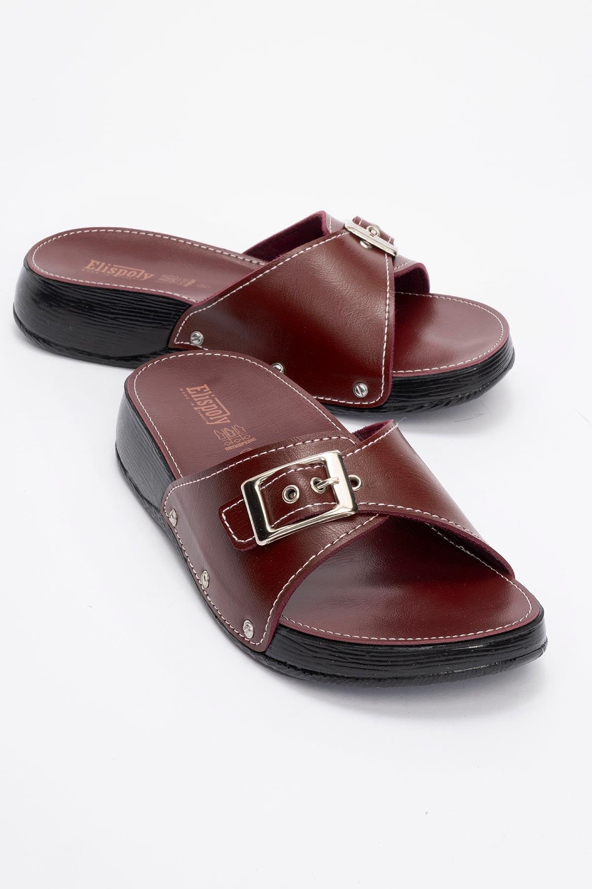 Tek Tokalı Kemerli Kadın Terlik BORDO - Görsel 2