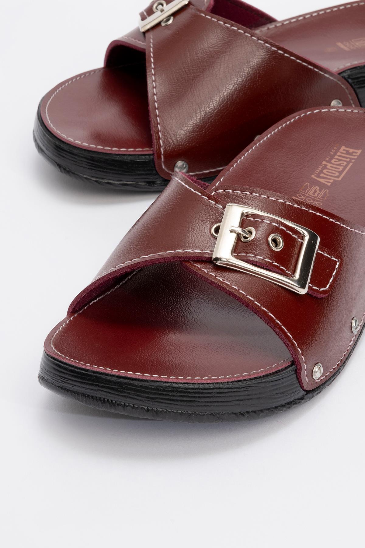 Tek Tokalı Kemerli Kadın Terlik BORDO - Görsel 4