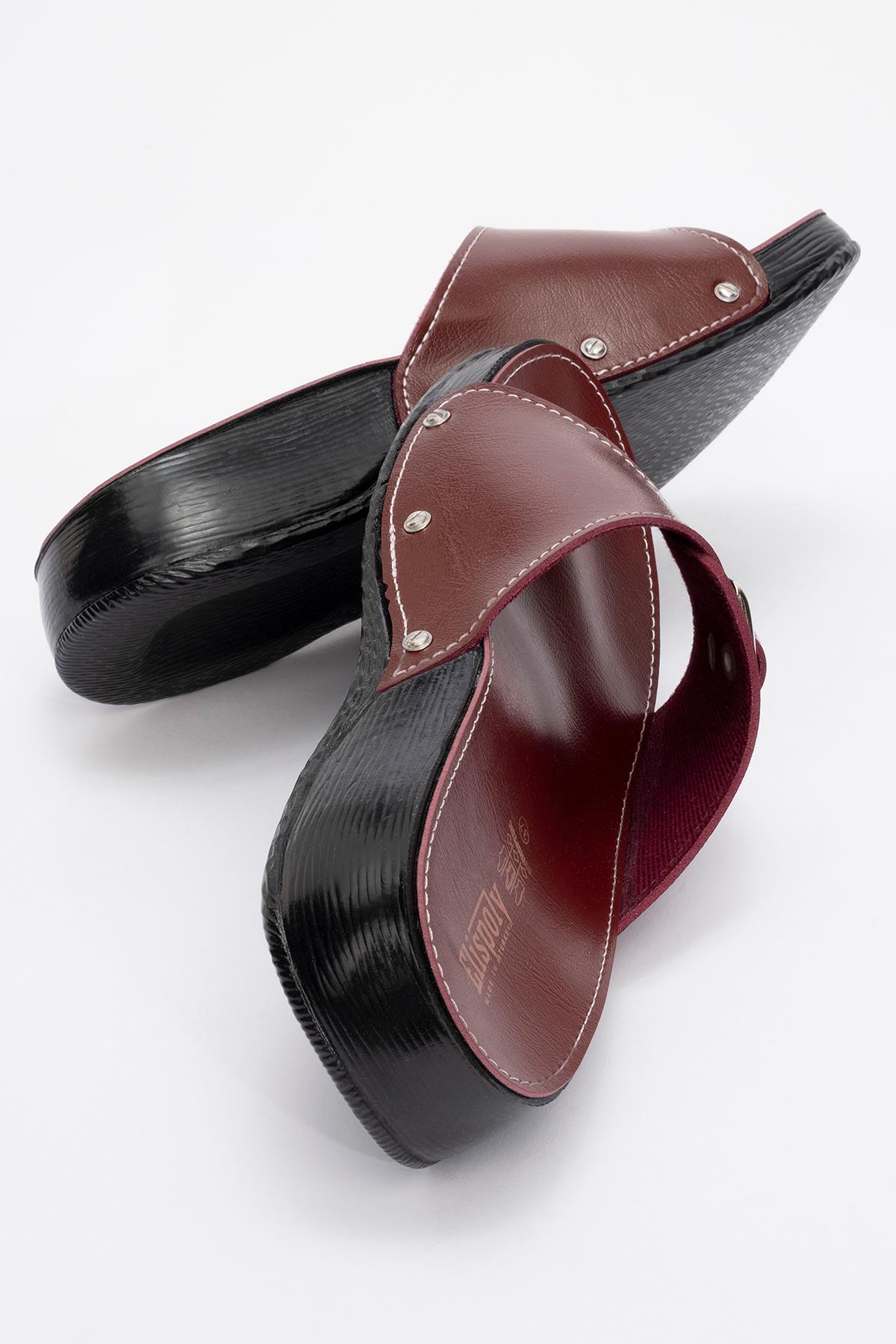 Tek Tokalı Kemerli Kadın Terlik BORDO - Görsel 5