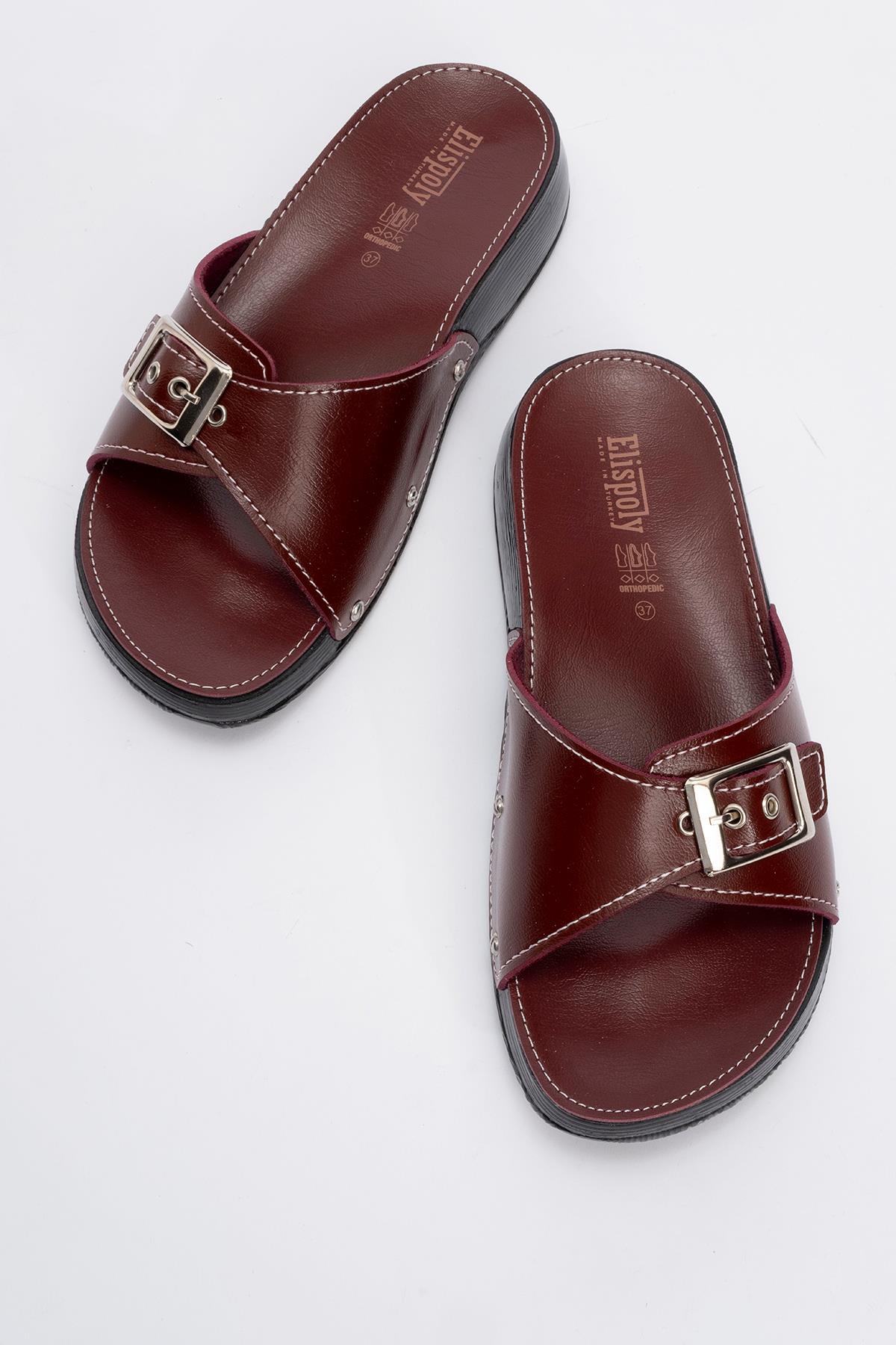 Tek Tokalı Kemerli Kadın Terlik BORDO - Görsel 6